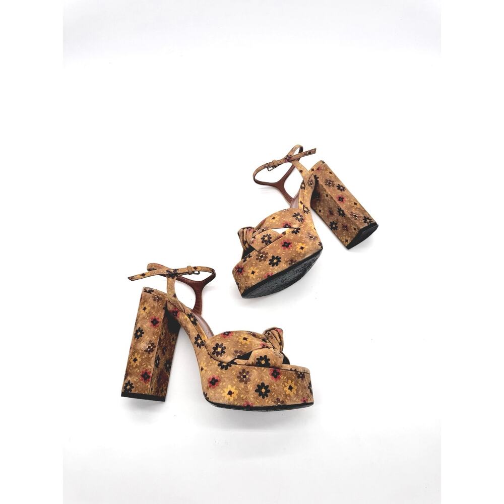 Saint Laurent Bianca Floral Suede Platform Sandals Knotted Heel EU 39.5 - Picture 4 of 11